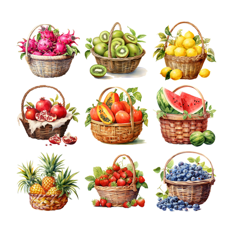 Printable Heat Transfer Vinyl - Cute Bamboo basket Fruit Children Heat